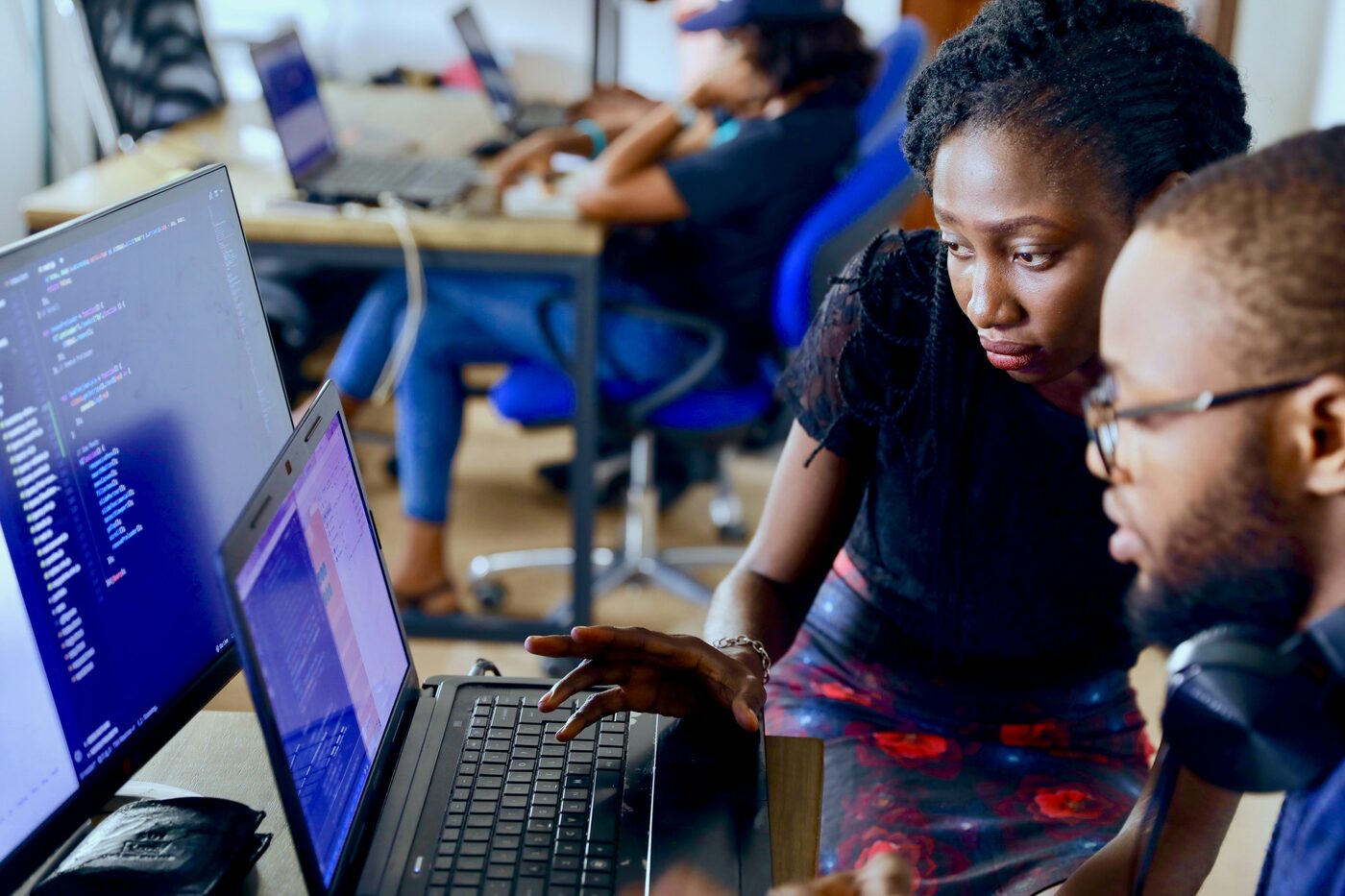 Young professionals collaborating on digital skills